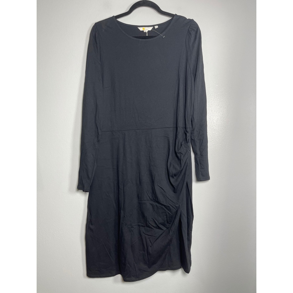 BODEN Ruched Side Slit Midi Dress Size 12L Long Black NEW Casual Comfort Stretch
